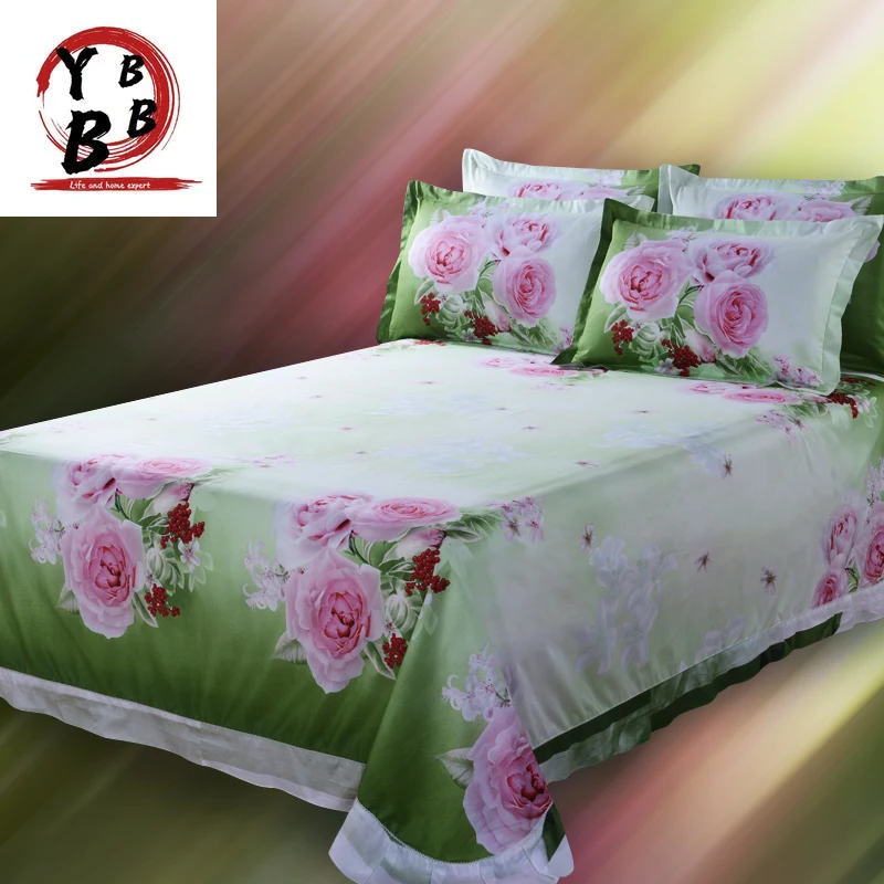 

100% Cotton 3D Printing Duvet Cover Wedding Bed Sheet Pillowcases Home Bedding Set 4pcs Rose Lily Queen for Adults bedclothes