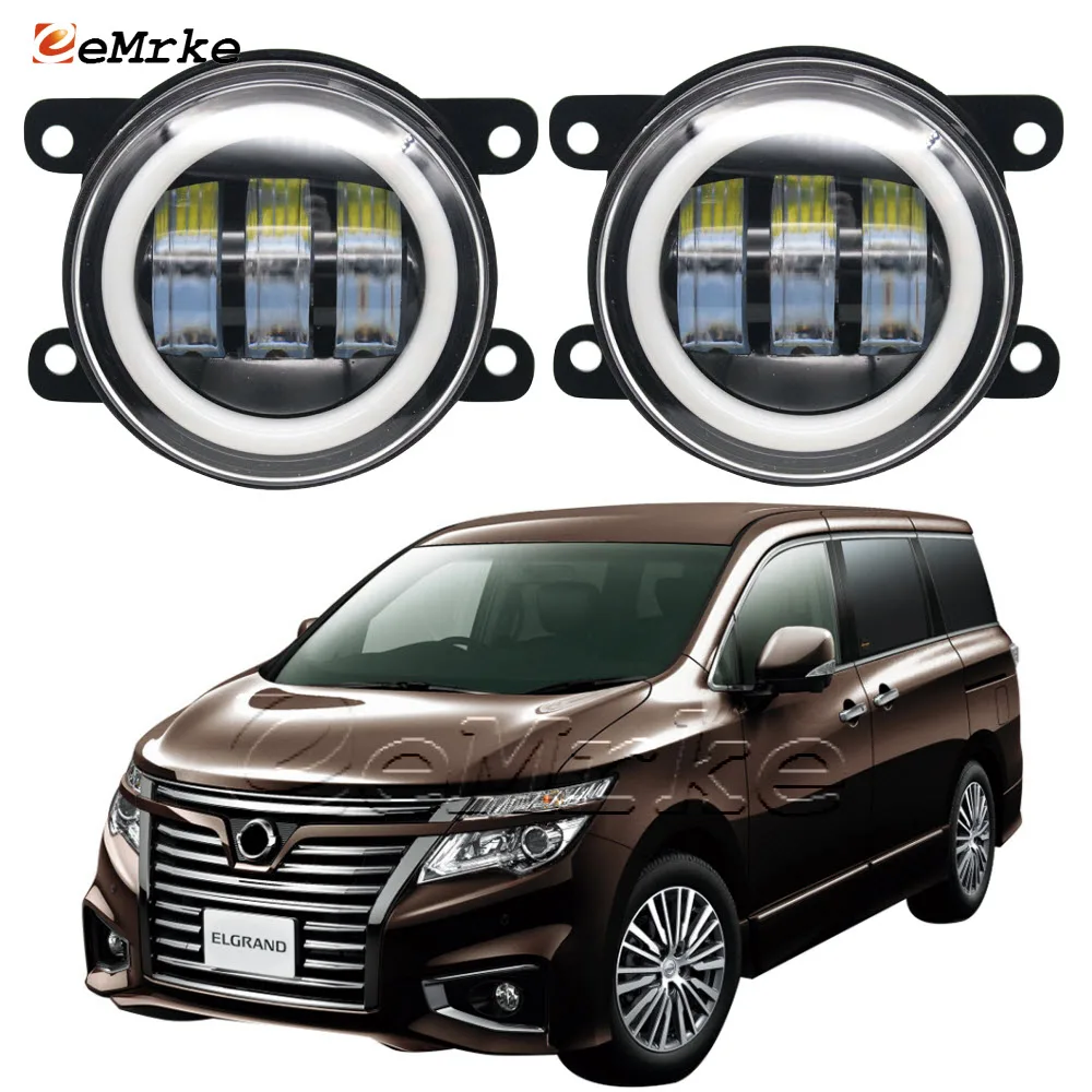 2-Pcs Led DRL Angel Eyes for Nissan Elgrand Highway Star E52 2011-2015 Fog Lights Assembly Head Lamp with Lens Signal Lights