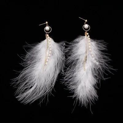 Винтажные серьги с черными перьями для женщин романтические Стразы длинные