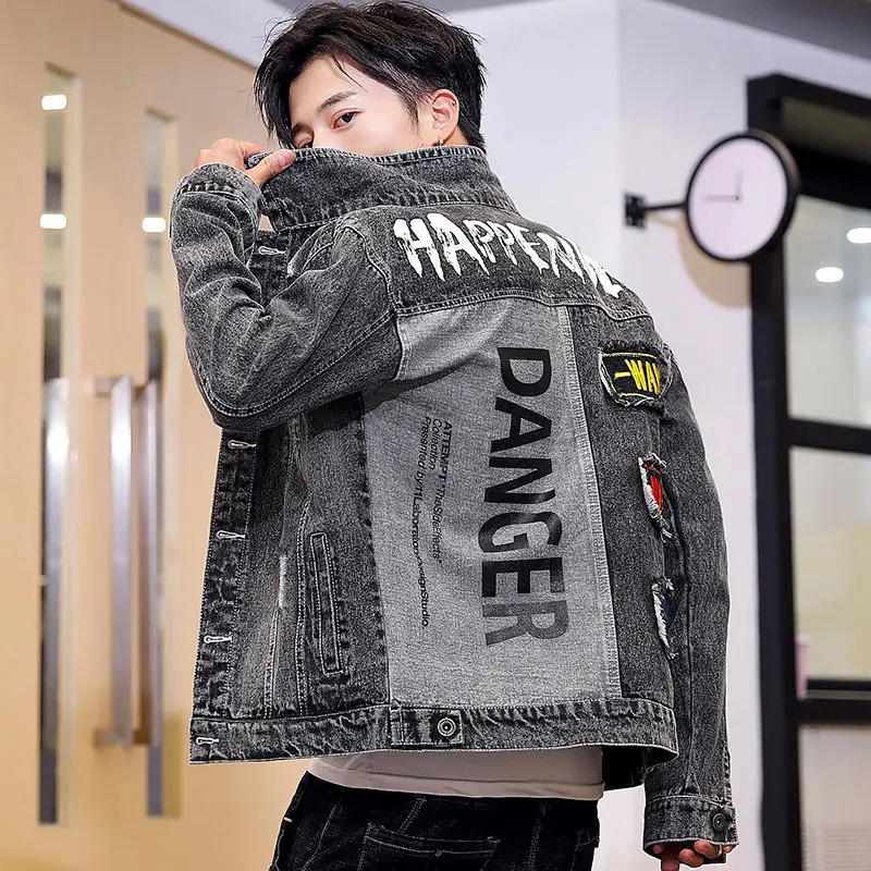Мужские джинсовые куртки новые с буквенным принтом пальто высокого качества