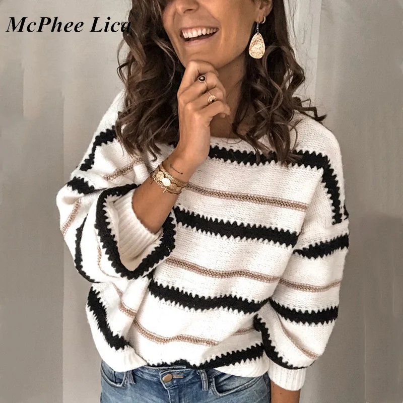 Женские свитера полосатый пуловер с v образным вырезом корейский стиль