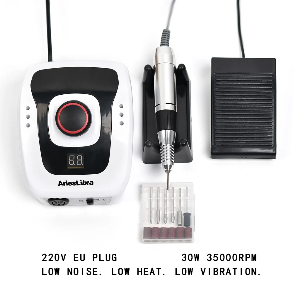 220V EU Plug AriesLibra 30 Вт 35000 об/мин машинка для маникюра дрель Электрический аксессуар для педикюра ногтей сверла аксессуары для ногтей пилка - Цвет: 220V EU Plug