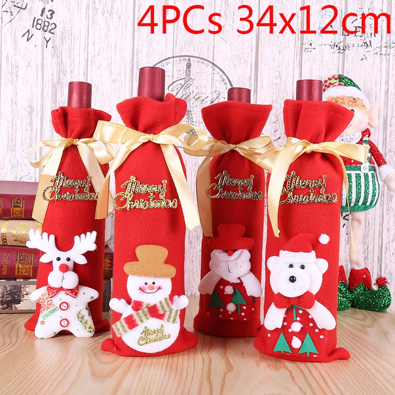 M 4PCS Рождественская Крышка для бутылки вина рождественские украшения для дома Санта-Клаус Снеговик Navidad рождественские вечерние настольные Декорации для вечеринок - Цвет: M 4PCS