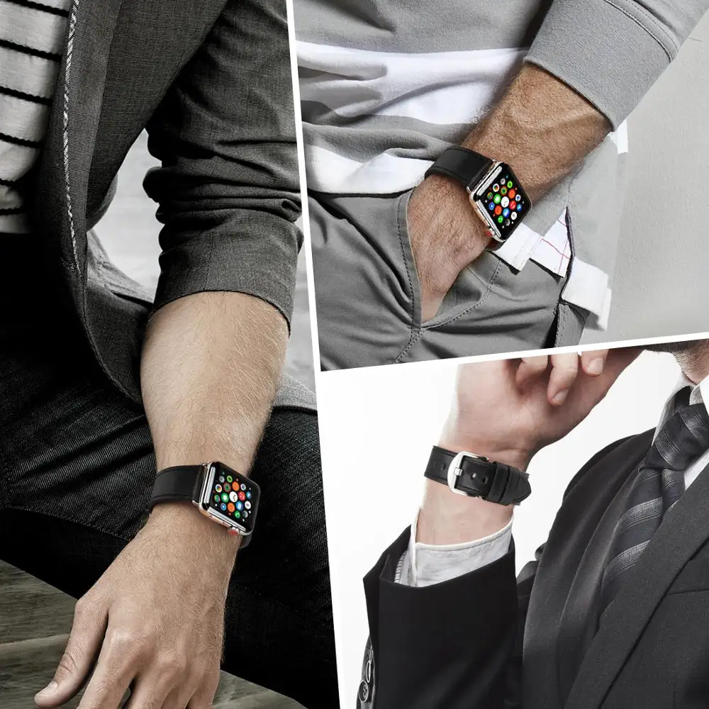 MAIKES дозатор браслета из натуральной кожи для Apple Watch 38 мм серии 3 42 44 iWatch 6 5 4 2 1