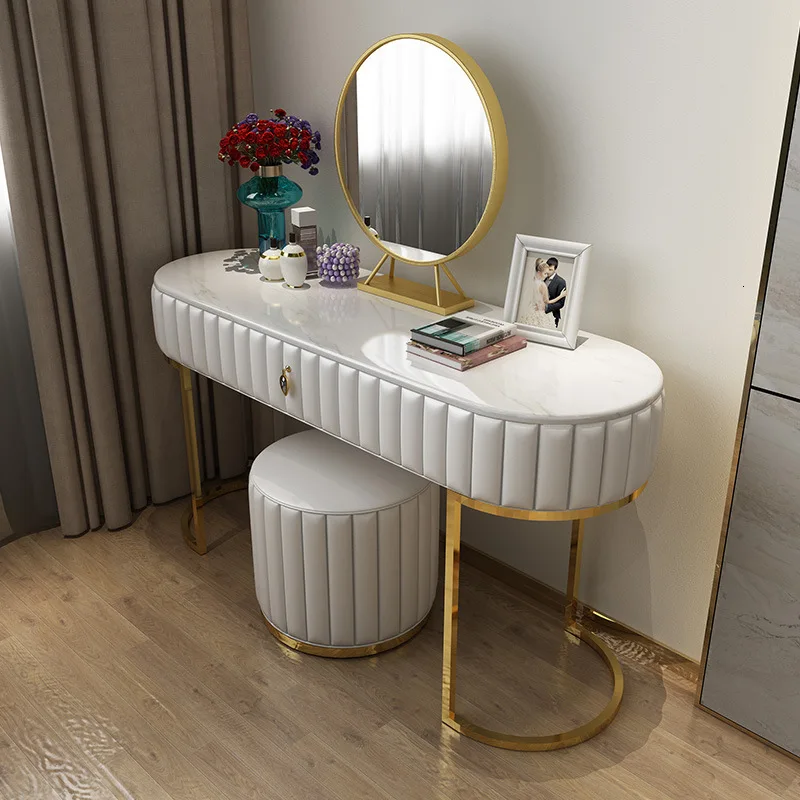 

Dresser bedroom ins ins marble light luxury dresstable simple stainless steel makeup table