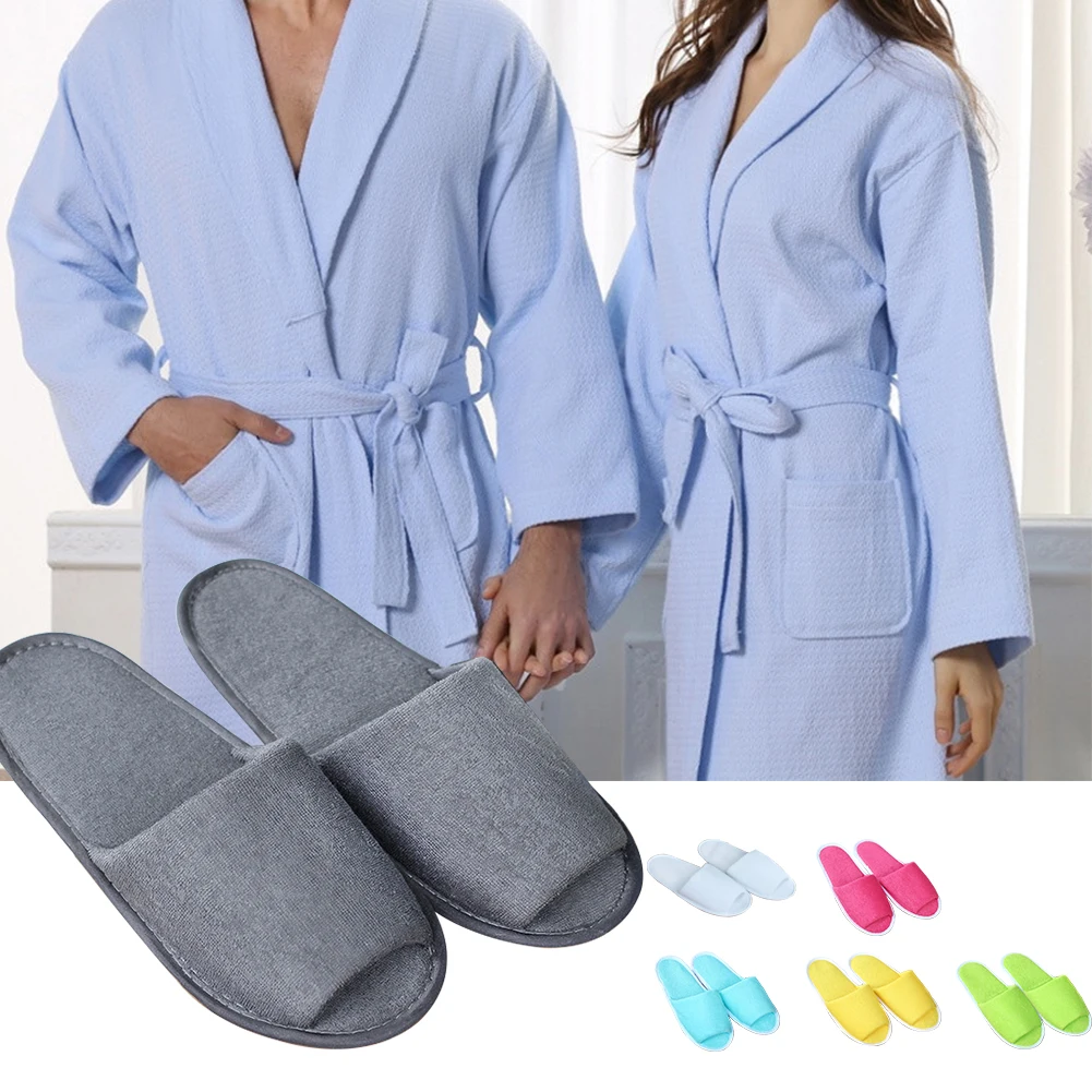 Men Women Indoor Portable House Foldable Soft Hotel Solid With Storage Bag Breathable Spa Travel Guest Slippers Non Disposable | Обувь