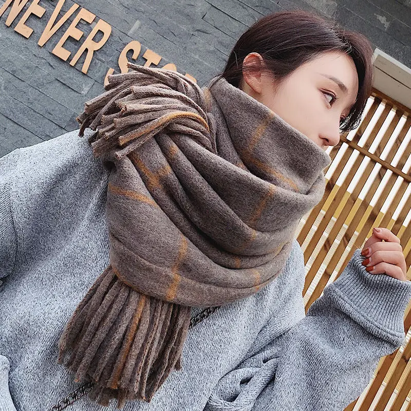 

Scarf women winter Korean new double-sided thick English students couple Joker long imitation cashmere collar women