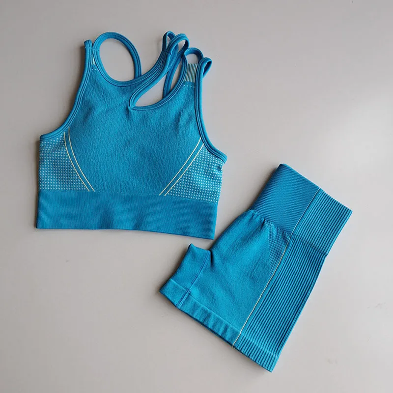 

Seamless Yoga Set 2 Pcs Sports Suit Female Workout Clothes Sports Bra+High Waist Gym Shorts Running Women Sportwear
