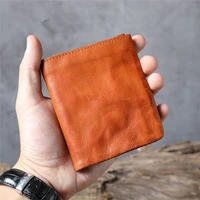 simple retro mens genuine leather short wallet first layer cowhide ladies daily short clip ultra thin coin purse card holder