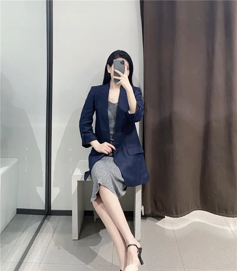 Women's suit jacket summer new style fashion solid color temperament linen sleeves can be rolled casual wild suit jacket