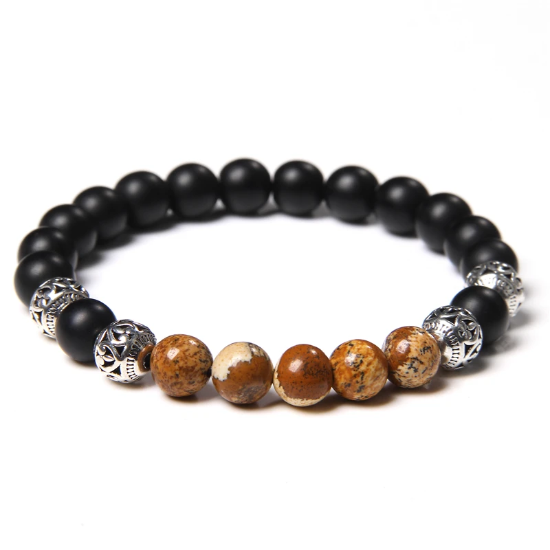 Браслет из бисера 8 мм натуральный камень черный оникс бусины мужской браслет
