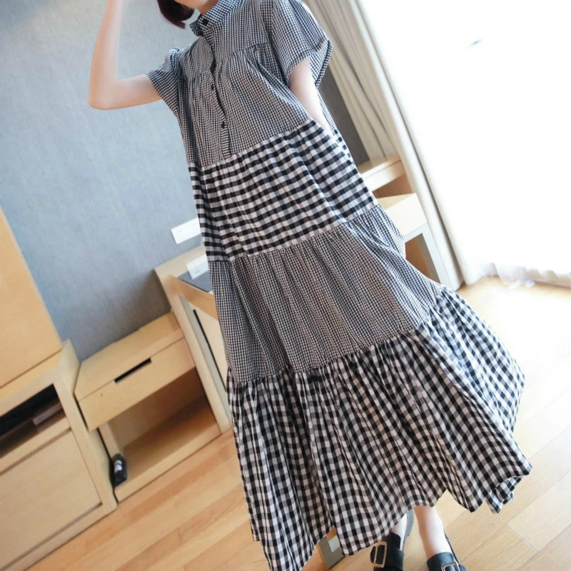 

M-XXL Plus Size Ruffle Striped Runway Dress 2020 Midi Black Dress Woman Casual Oversized Long Shirt Dresses for Women Summer