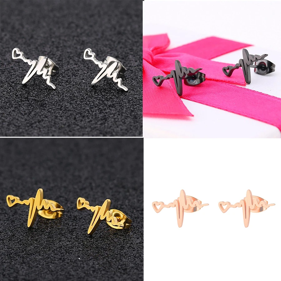 

Oly2u Korean Wave Heart Shape Stud Earrings 2019 Women Fashion Stainless Steel Ear Studs Small Christmas Earrings Gifts