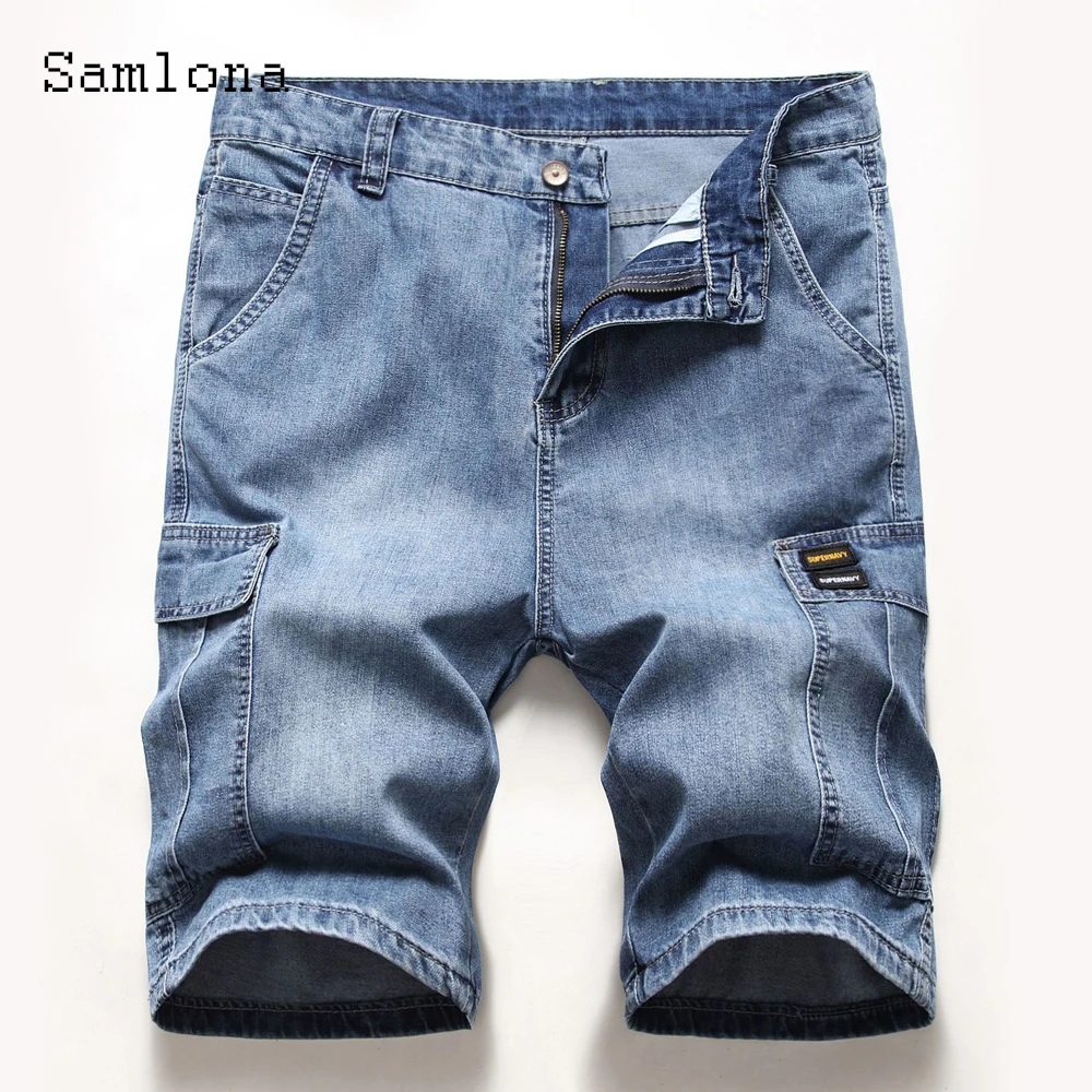 Samlona Plus Size Men Denim Shorts Sexy Fashion Zipper Pocket Jean Half Pants Western Style 2021 Casual Skinny Demin Short Jeans