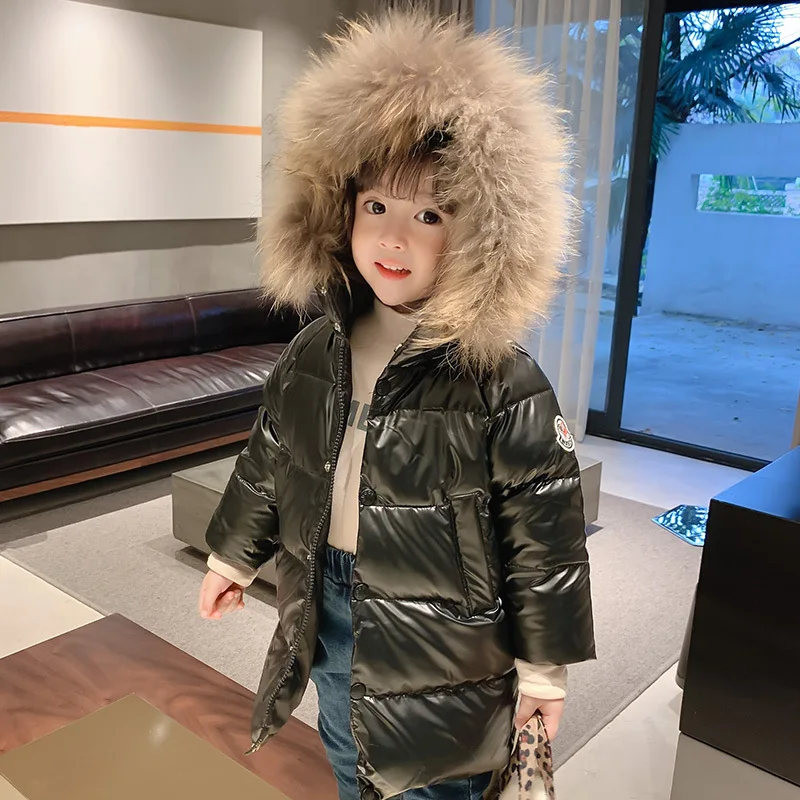 

Boys Girls Winter Coats Down Jacket Kids Zipper Sport Jackets Thick Bright Face Warm Fur Collar Jacket Winter Coat Kids Clothes