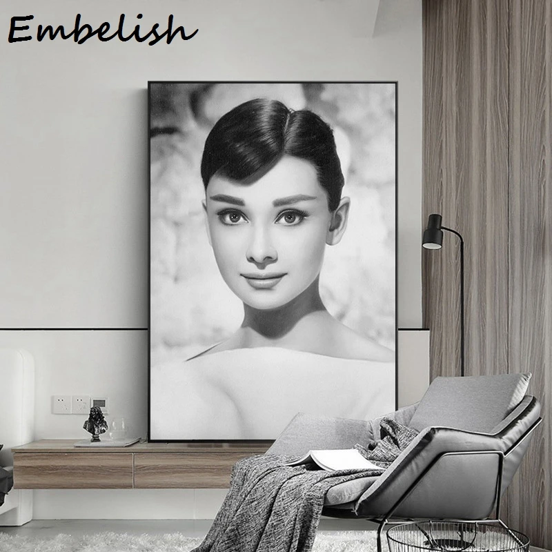 

1 Pieces Hot Selling Audrey Hepburn Black And White Wall Posters For Living Room Modern Home Decor Pictures HD Canvas Paintings