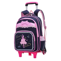 cartoon 2 wheels girls trolley school bags backpack detachable children rolling book bag waterproof travel bags mochila