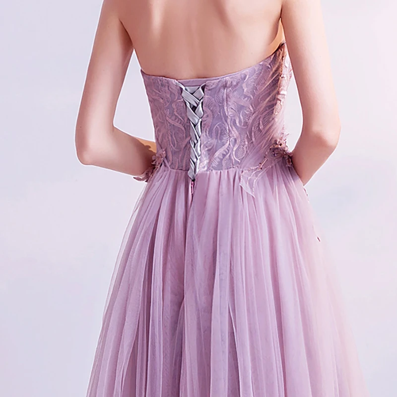 

Evening Dress Illusion A-Line Strapless Appliques Sleeveless Tulle Lace Embroidery Sequined Beading Pleat Lady Formal Gown TS591