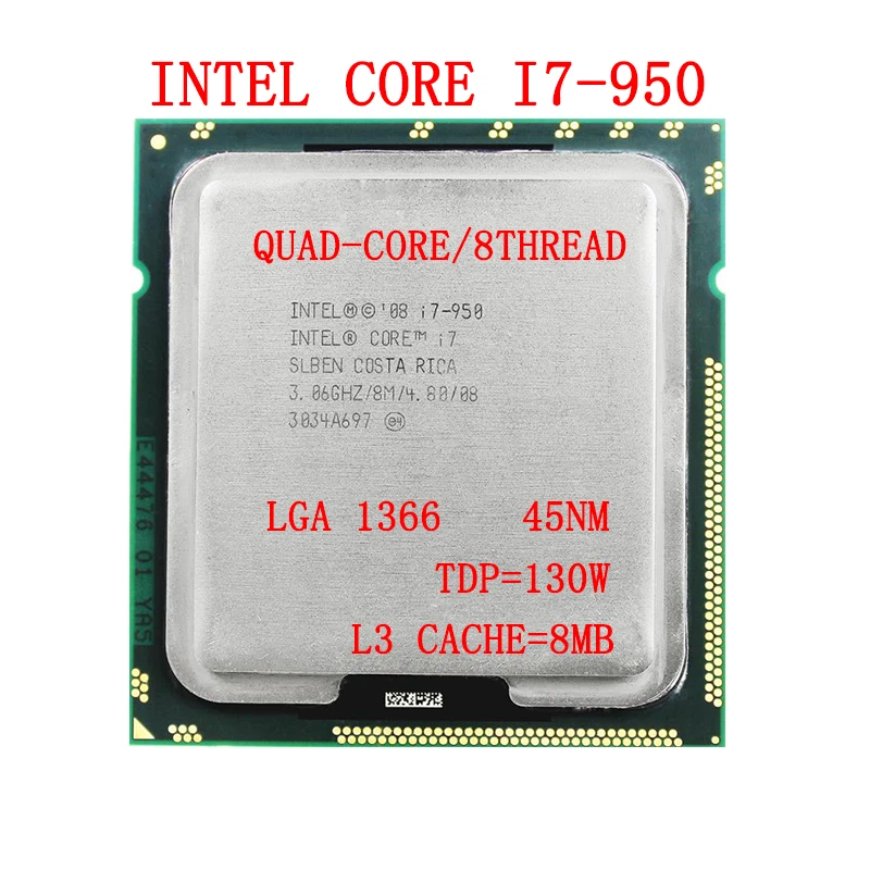 Оригинальный Intel Core i7 950 процессор 3 06 ГГц 8 Мб Quad ядрами разъем 1366