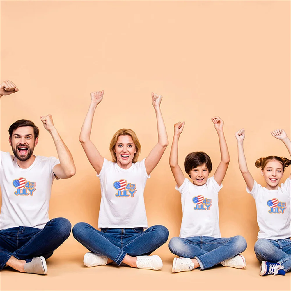 

Family Matching Clothes Mother Father Daughter Son T-shirt Parent-child Letter Print T-shirt Short Sleeve Tops Independence Day