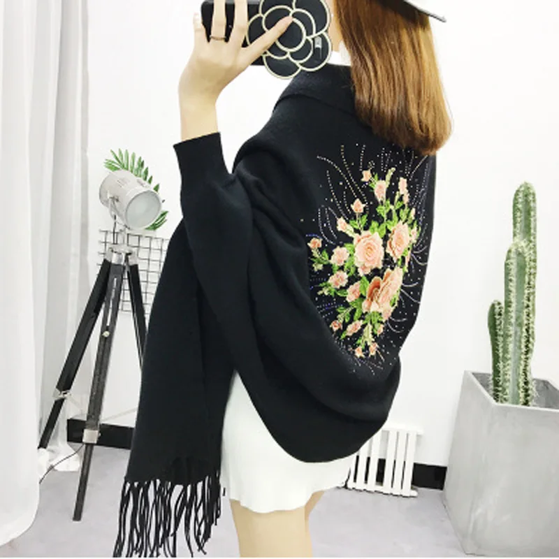 

Women Winter Thick Capes Knitted Shawls Warm Wraps Imitation Cashmere Ponchos Scarves For Ladies Pashmina Foulard Femme