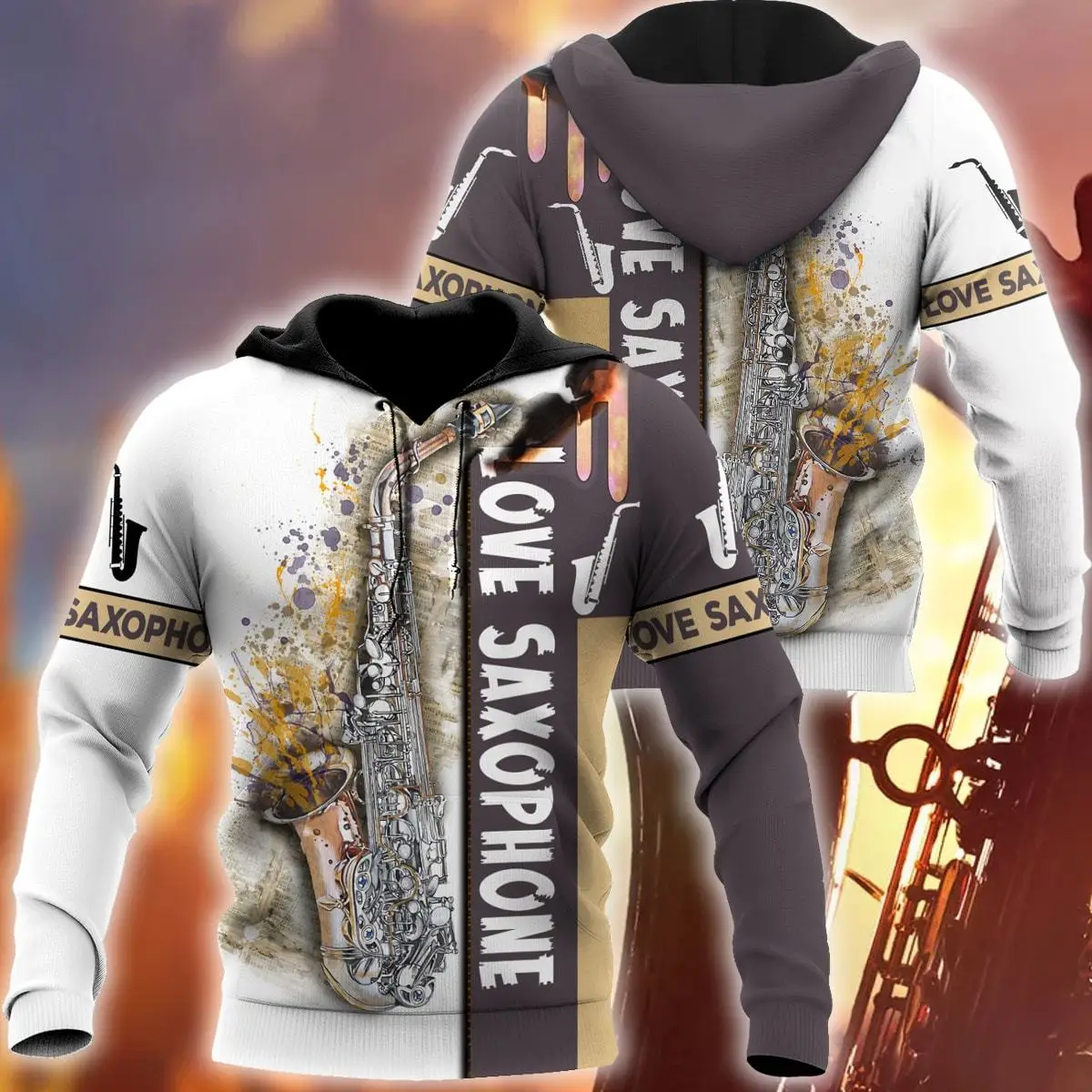 

3D Hoodie Love Saxophone All Over Printed For Men/Women Sweatshirt Spring/Autumn Casual Pullover Zipper Unisex Streetwear