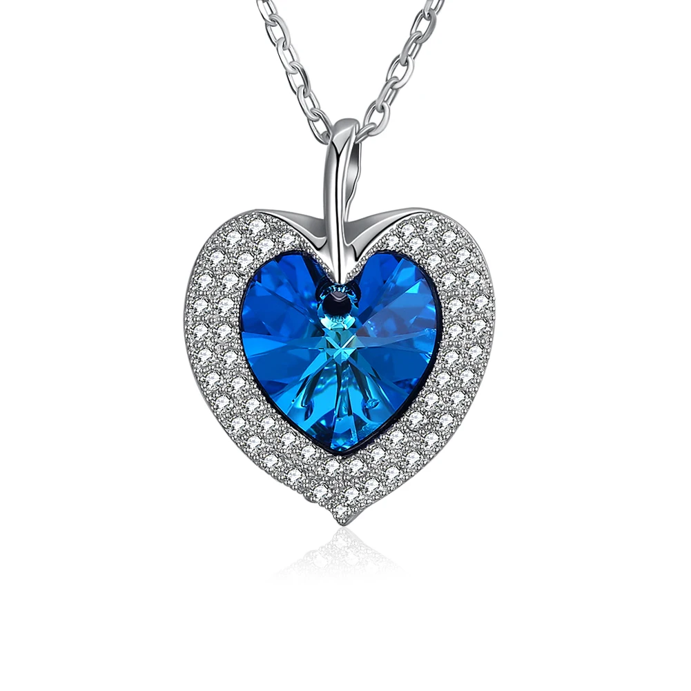

ZEMIOR Heart Necklace For Women 925 Sterling Silver Blue Love Austria Crystal Pendant Necklaces Female Fine Jewelry Gift