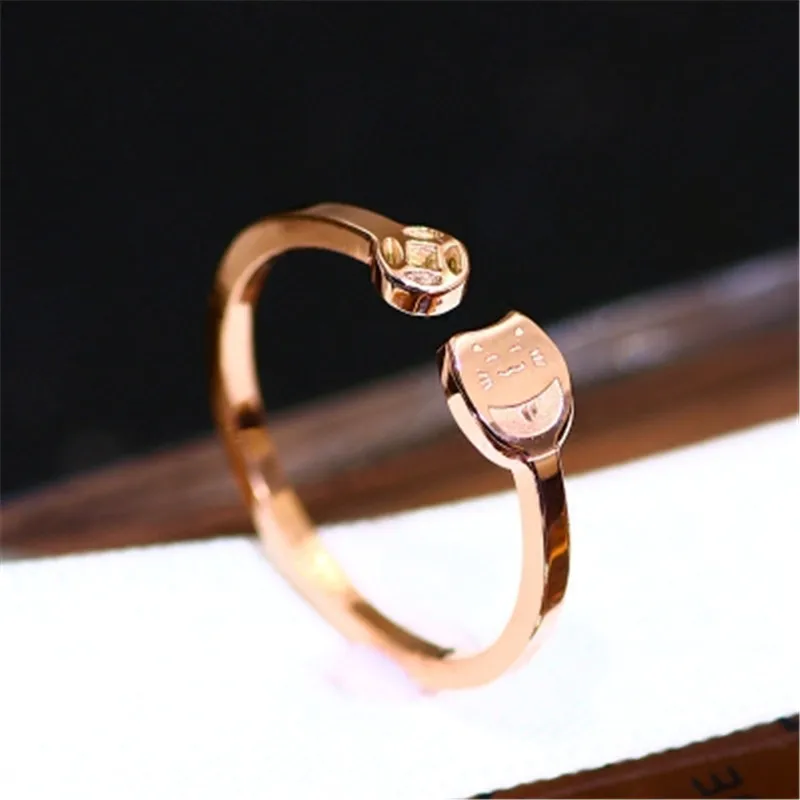 YUN RUO Винтажное кольцо кот удачи розовое золото Мода 316 L титановая сталь ювелирные