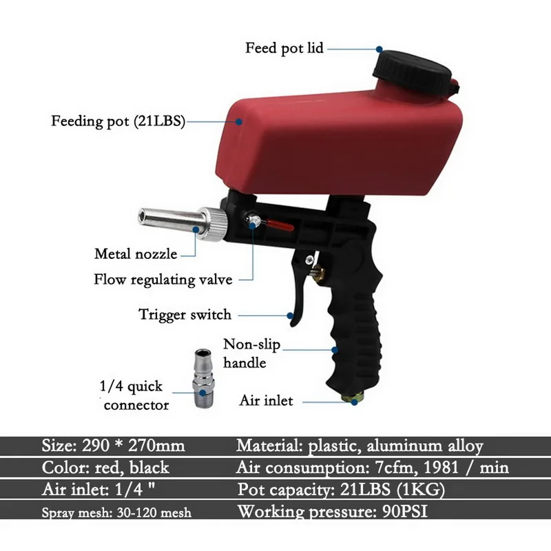 

Portable Gravity Pneumatic Sandblasting Guns 90psi Adjustable Small Air Blasting Machine Derusting Sandblasting Spray Gun Set