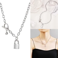 punk chain choker silver color cute simple link lock necklace pendant women goth jewelry party new fashion necklace gift