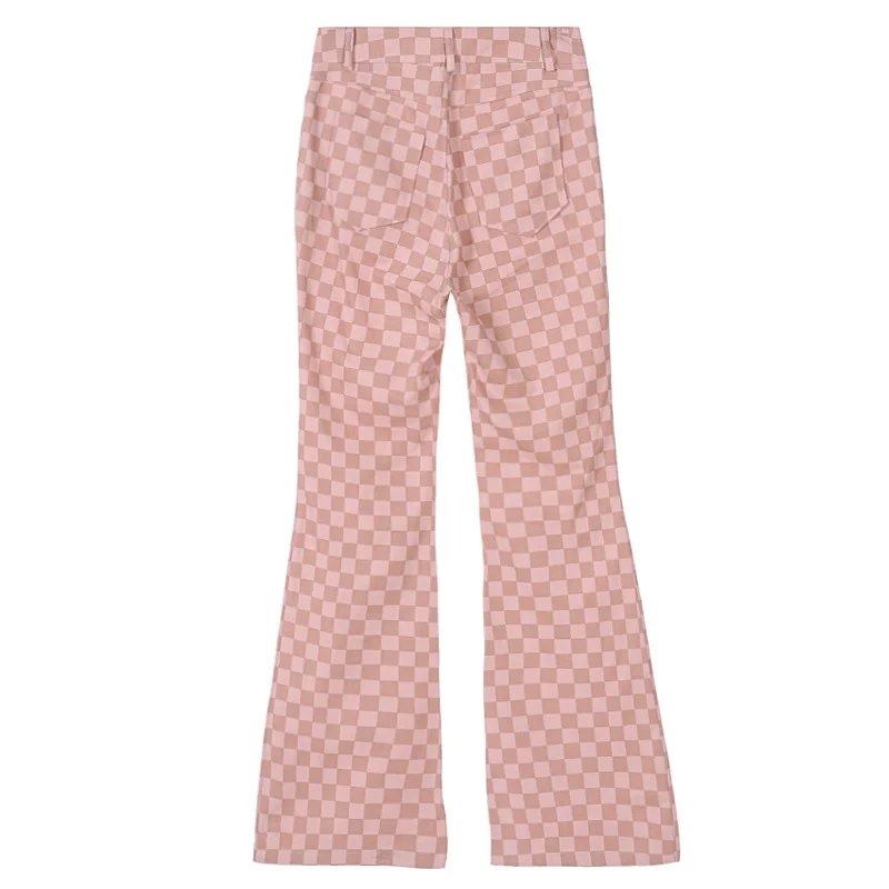 

Pink Women's Short Jackets Turndown Collar Design Patch Slim Fit Bell Bottoms African Fashion Plaid Female Set Clothes