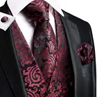 Привет-галстук черный бордовый Цветочный Шелковый мужской тонкий жилет галстук набор для костюма платье свадьба 4 шт жилет галстук Hanky запонки набор