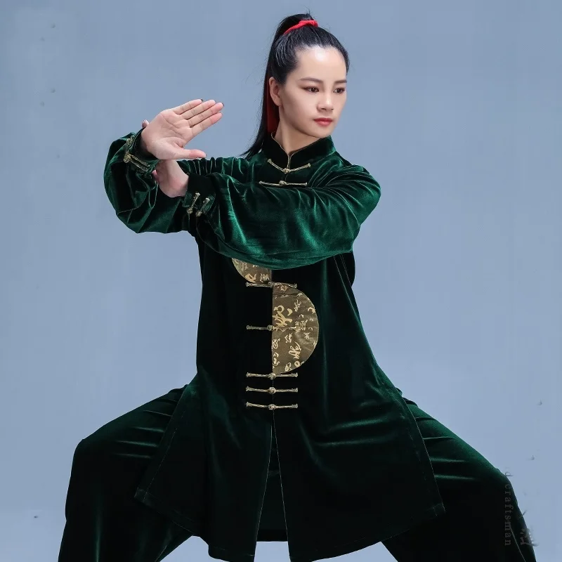 

Velvet Kung Fu Uniform Martial Art Suits Tai Chi Clothing Outdoor Walking Morning Sprots Wushu Chinese Warrior Costume FF2317