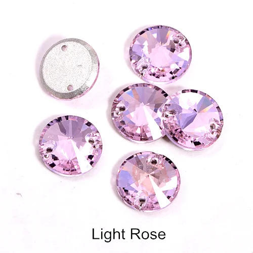 T223-Light Rose 40pcs AAAAA Quality 12mm Round Rivoli Glass Sew On Rhinestones Flatback Crystal Sewing Strass for DIY Wedding Dress B1248 - Цвет: T223-Light Rose