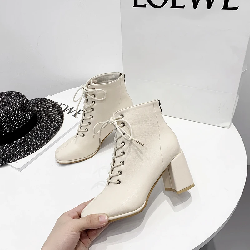 

2021 New Hot Women Ankle Boots Pu Leather 35-39 Feet Length Boots for Women Round Toe Chelsea Boots High Heel Boots