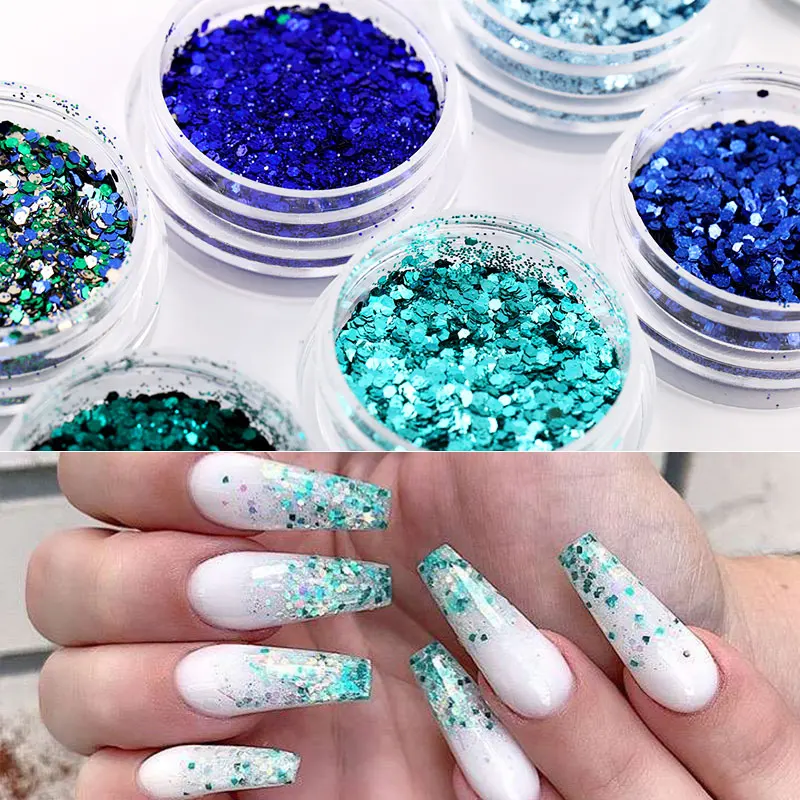 

Colorful iridescent Nail Glitter Sequins Blue Green Paillette Tips Irregular Flakes Slices iridescent 3D Nail Art Decorations