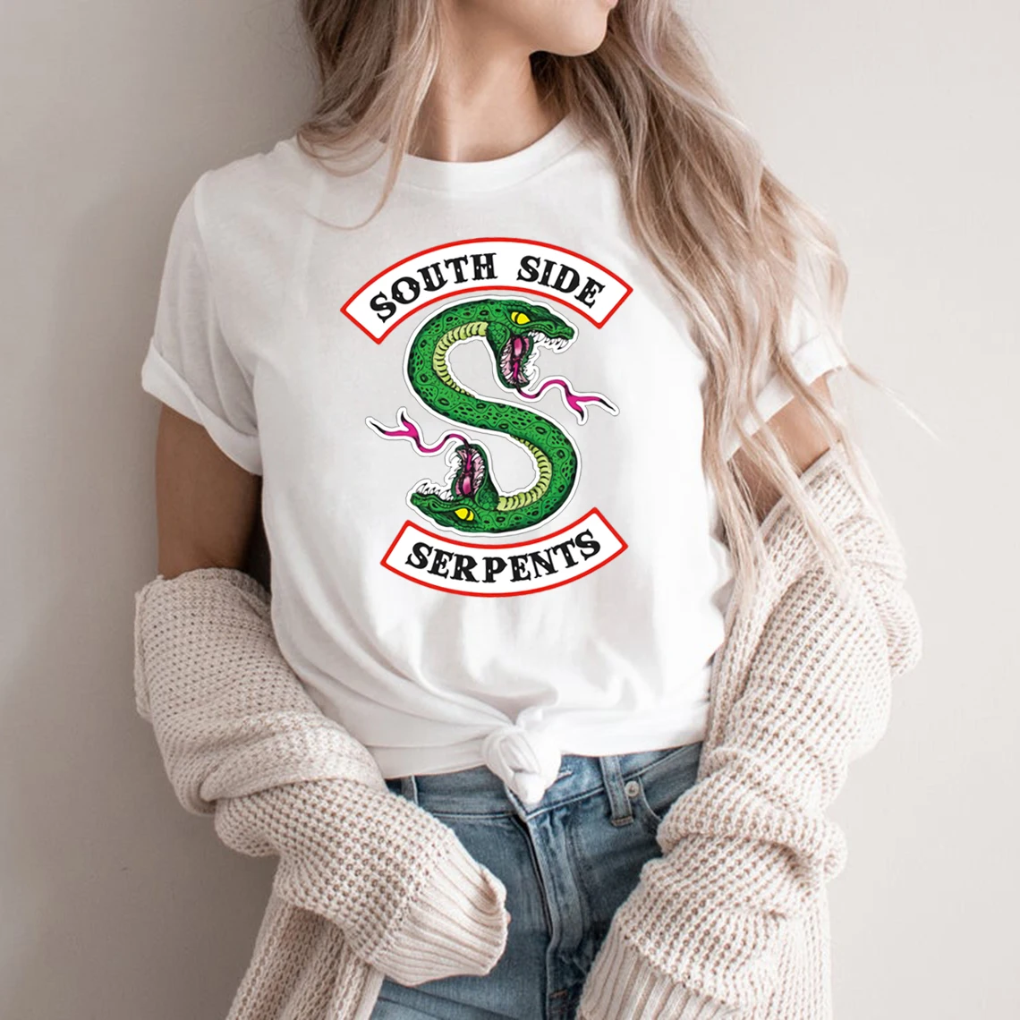 Футболка Riverdale с принтом South Side Serpents женская футболка Винтажная в стиле Харадзюку