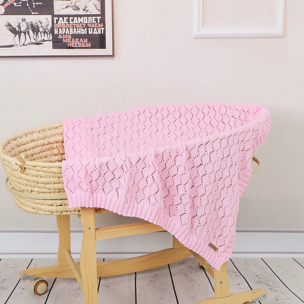 Одеяло вязаное для новорожденных мальчиков и девочек Пеленальное 100*80 см