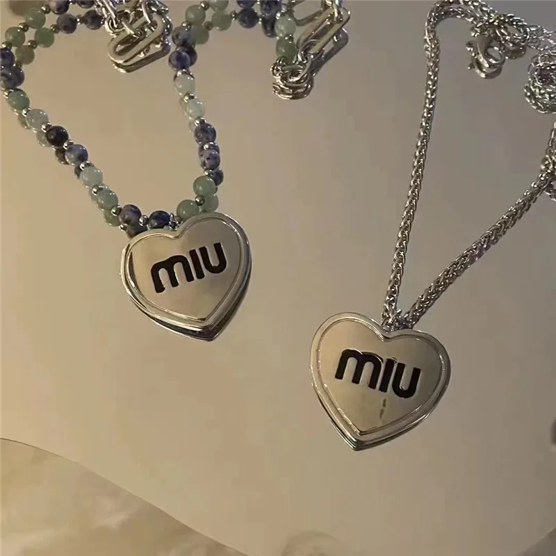 

New MONA Tourmaline Stone Beads Falling Jade Plate Green Love Pendant Necklace Ins Temperament Stacking Letter Necklace