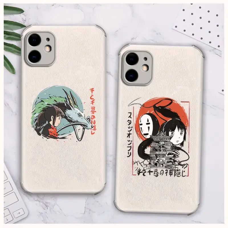 

Spirited Away Ghibli Anime Totoro Phone Case Lambskin Leather For iphone 12 11 8 7 6 XR X XS PLUS MINI PLUS PRO MAX Shockproof