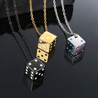 creative stainless steel chain square gambling luck dice pendant smooth surface necklace for women men couple choker jewelr