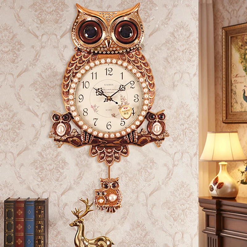 Настенные часы в виде совы роскошные Креативные Часы для гостиной настенные