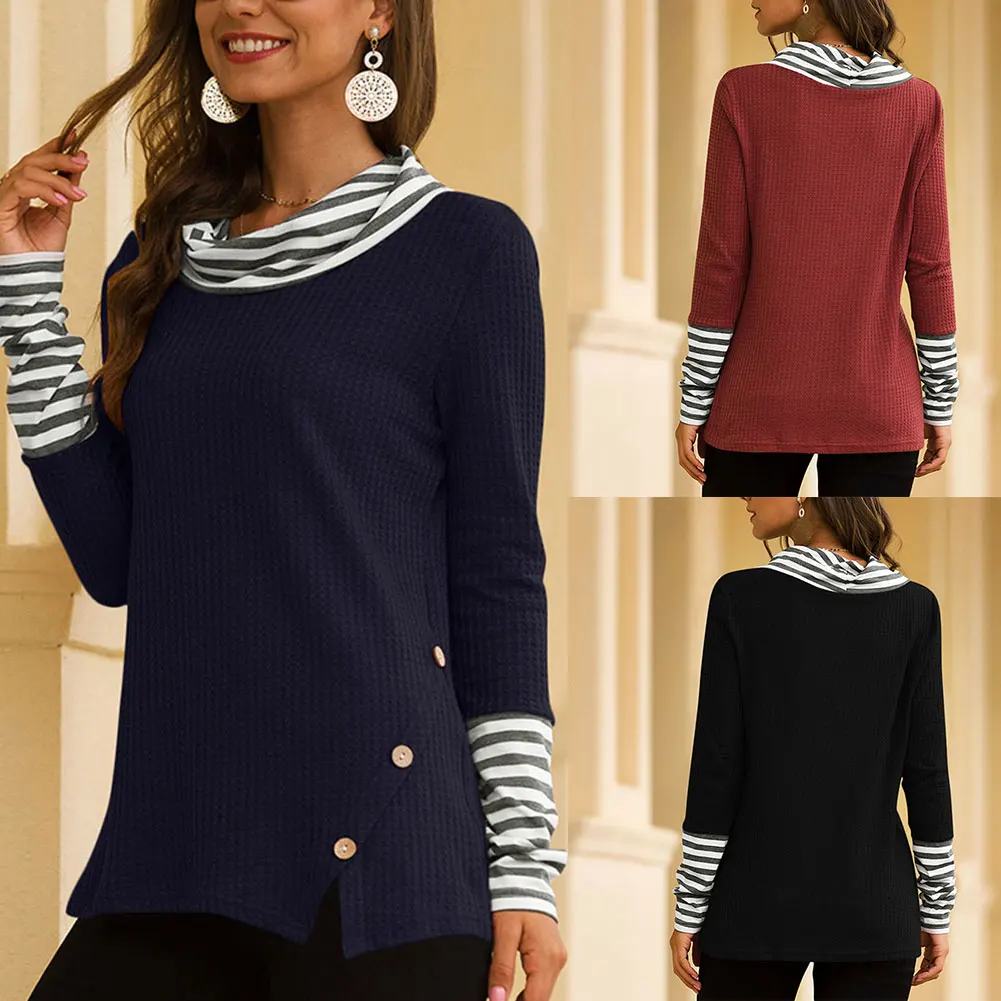 Женская Полосатая Лоскутная Толстовка с длинными рукавами водолазка Осенние