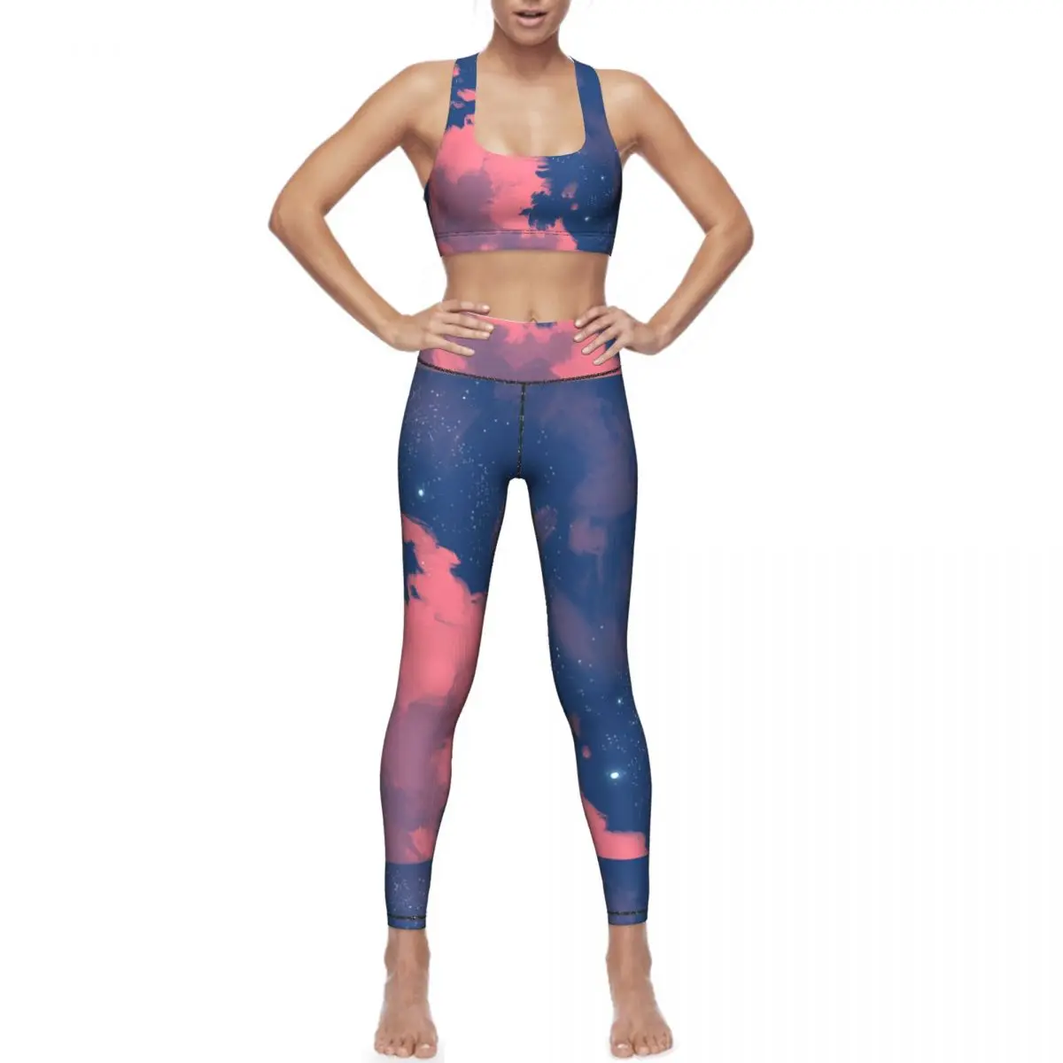 

Комплект для йоги Galaxy Sky, оптовая продажа, комплект для похудения, тренажерного зала, милая спортивная одежда с принтом для подростков