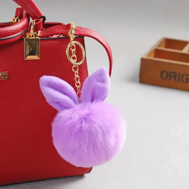 

Creative plush ball pendant cute rabbit ears keychain pendant imitation fur bag jewelry pendant