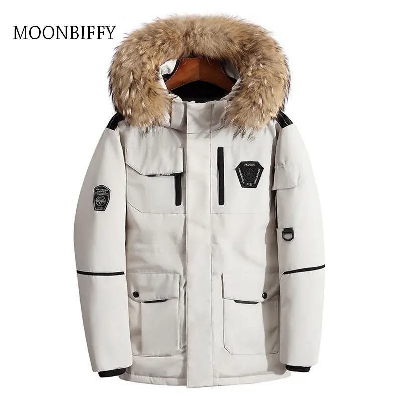 

Утепленный мужской пуховик 3XL с большим воротником из натурального меха, теплая парка для мужчин до-30 градусов, повседневное водонепроницае...