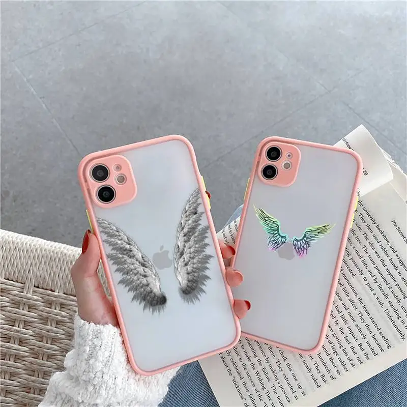 

Angel colourful wings feather black Phone Cases Matte Transparent For iPhone 12 Mini 11 Pro XR XS Max 7 8 Plus