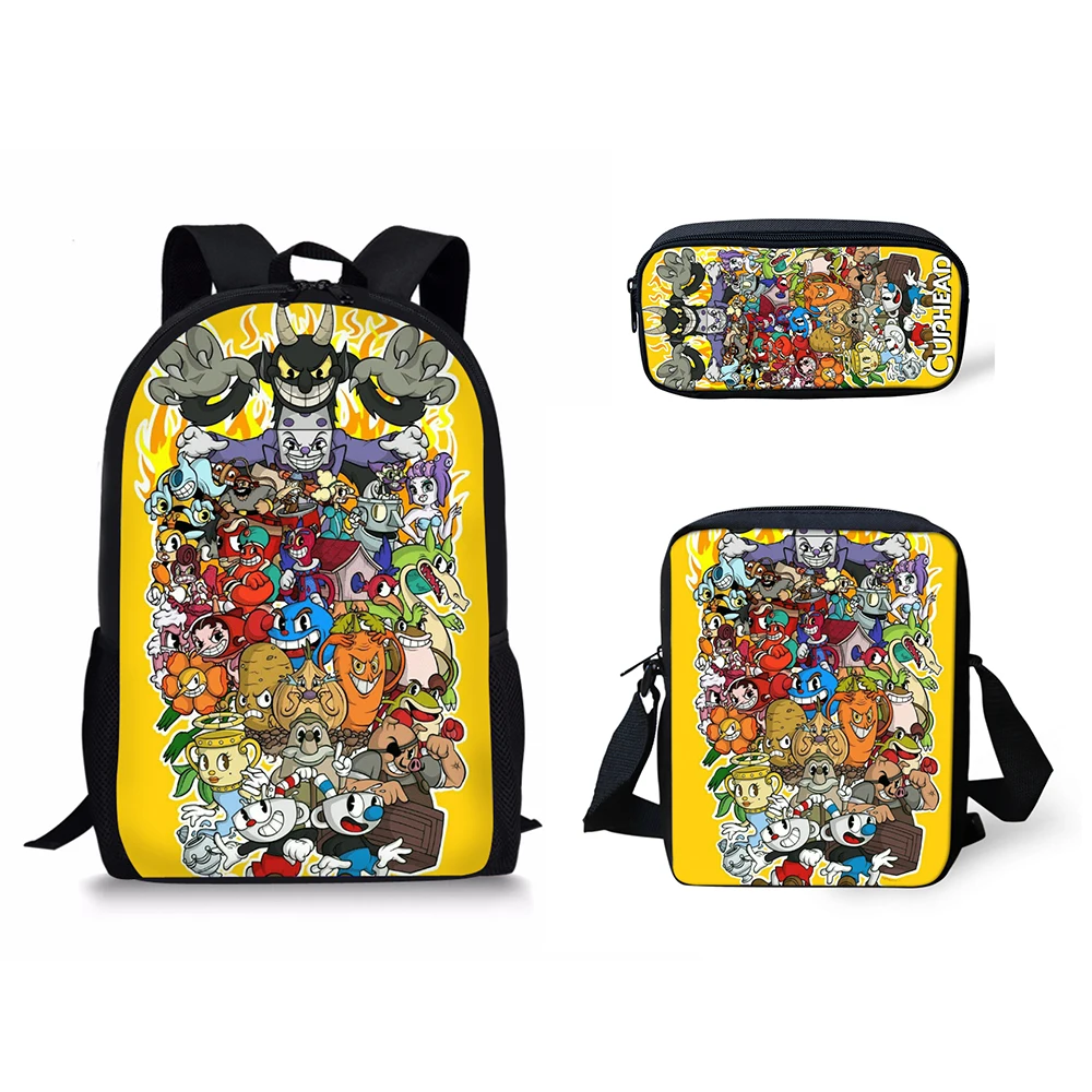 HaoYun Fashion 3PCs/Set Children's Backpack Hot Game Cuphead Muhman Pattern Students Book Bags Anime Teenagers Travel Backpack