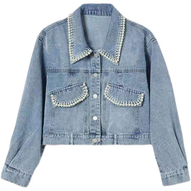 Женская джинсовая куртка с длинным рукавом повседневная Короткая свободная