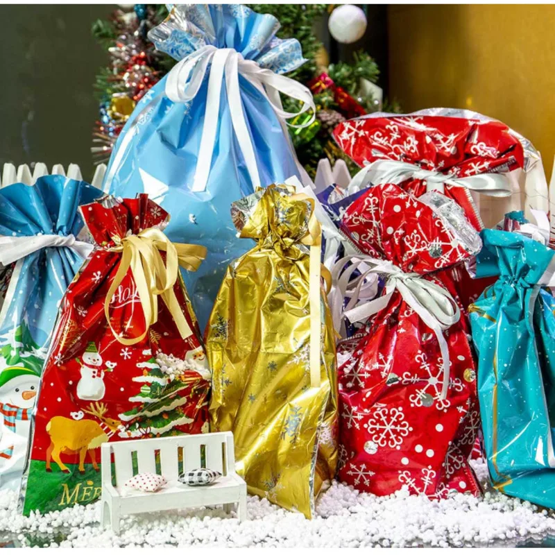 Сумка для подарков Санта Клауса конфетные сумки Снежинка Хрустящие на шнурке
